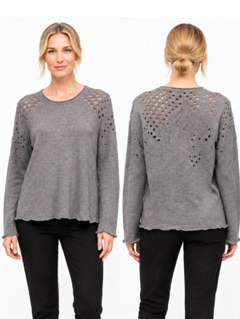 Baroni Grey Cutout Shoulder Knit Sweater size medium, 48